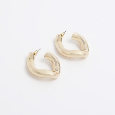 Gold Chunky Twist Hoop Earrings River Island