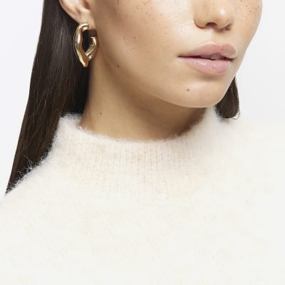 Gold Chunky Twist Hoop Earrings River Island