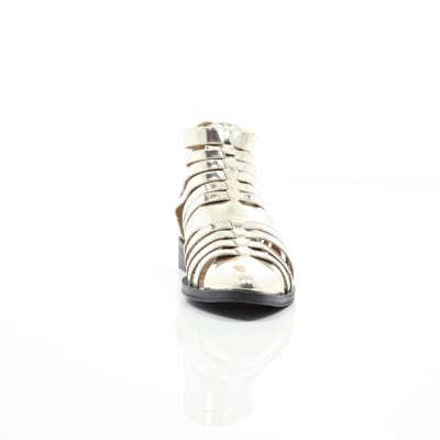 360 degree animation of product Gold closed toe gladiator sandals frame-4