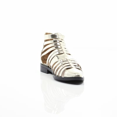 360 degree animation of product Gold closed toe gladiator sandals frame-5