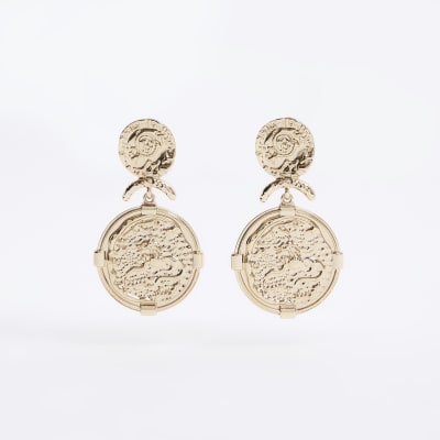 Gold Coin Drop Earrings River Island
