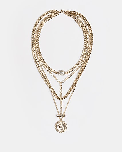 Gold coin multirow necklace