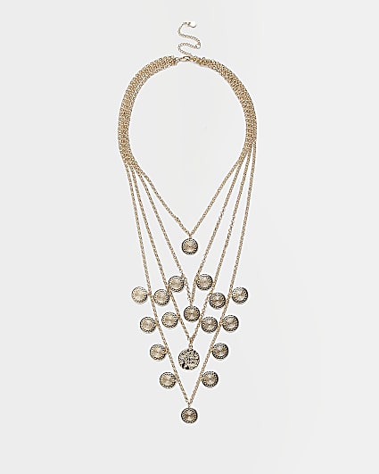 Gold coin multirow necklace