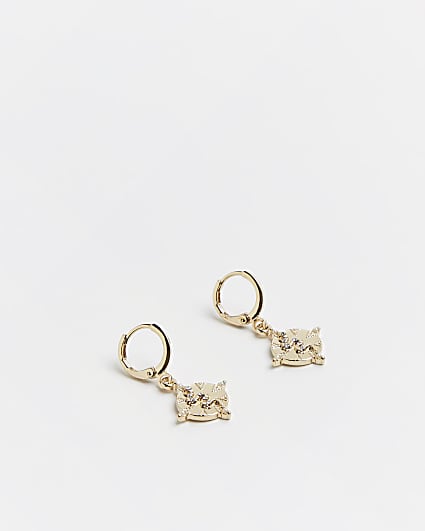 Gold coin pendant drop earrings