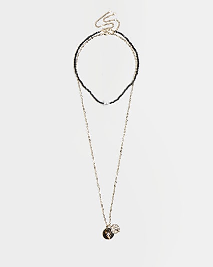 Gold coin pendant multirow necklace