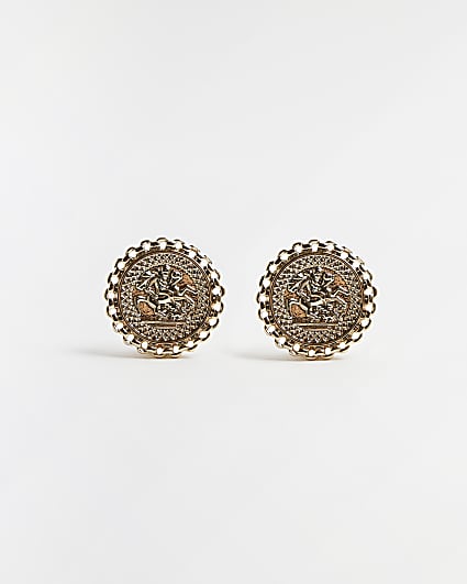 Gold coin stud earrings