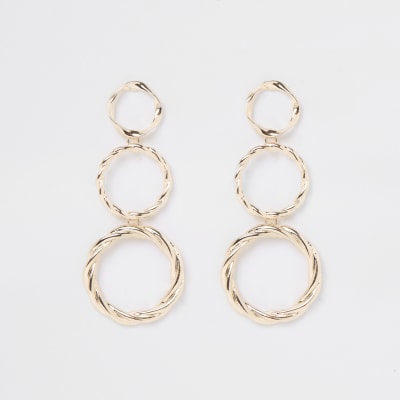 Gold colour  triple drop hoop earrings