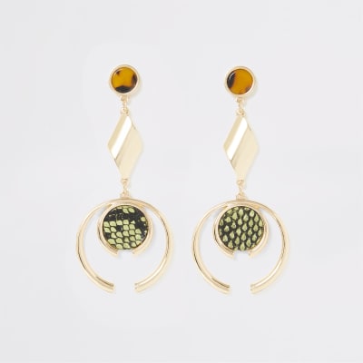 Gold colour animal print drop earrings
