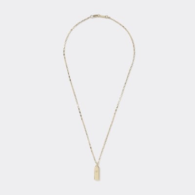 Gold Colour Block Pendant Necklace River Island
