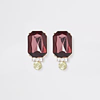 Gold colour burgundy jewel drop earrings