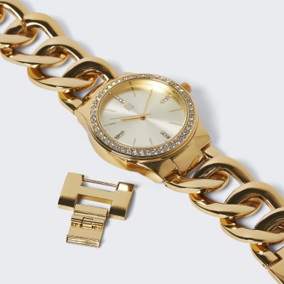 Gold colour chain bracelet watch