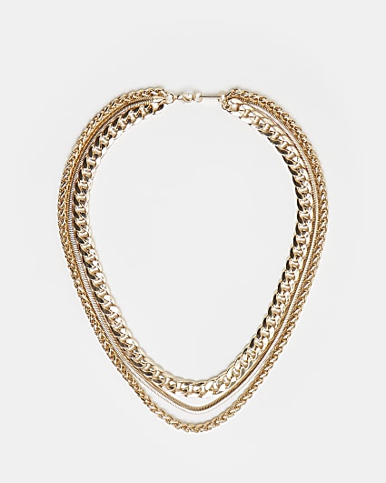Gold colour chunky multirow necklace