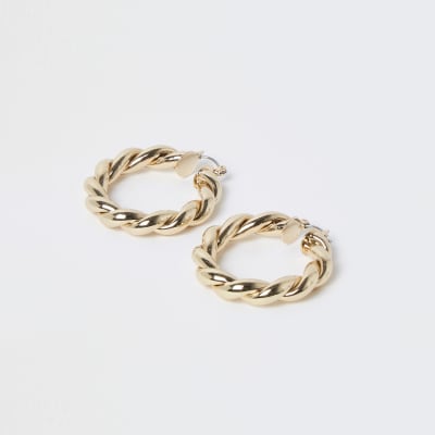 Gold colour chunky twist hoop earrings