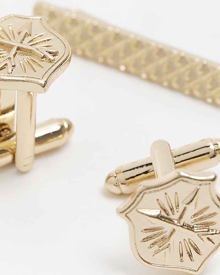 Gold colour Cufflinks and Tie pin set