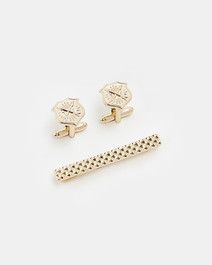 Gold colour Cufflinks and Tie pin set