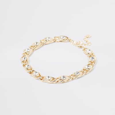Gold colour diamante chunky chain anklet