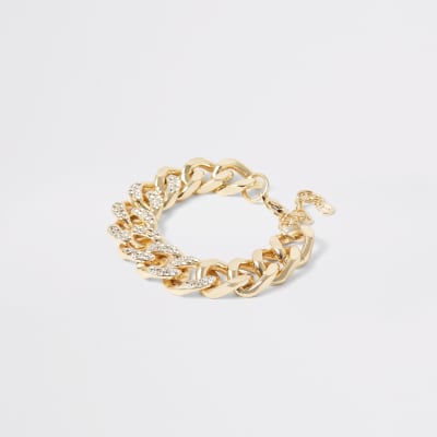 Gold colour diamante chunky chain bracelet