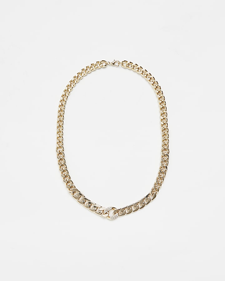 Gold colour diamante detail chain necklace