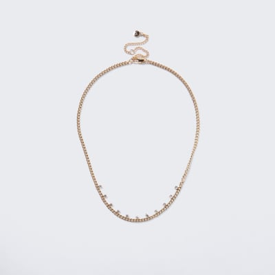 Gold colour diamante detail choker necklace