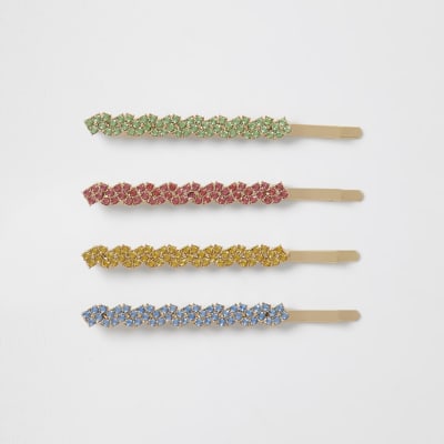 Gold colour diamante hair slide clips River Island