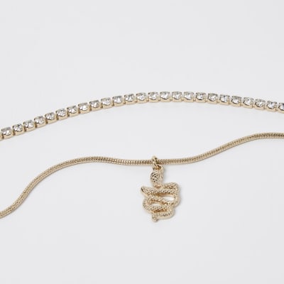Gold colour diamante snake choker 2 pack