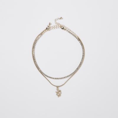 Gold colour diamante snake choker 2 pack