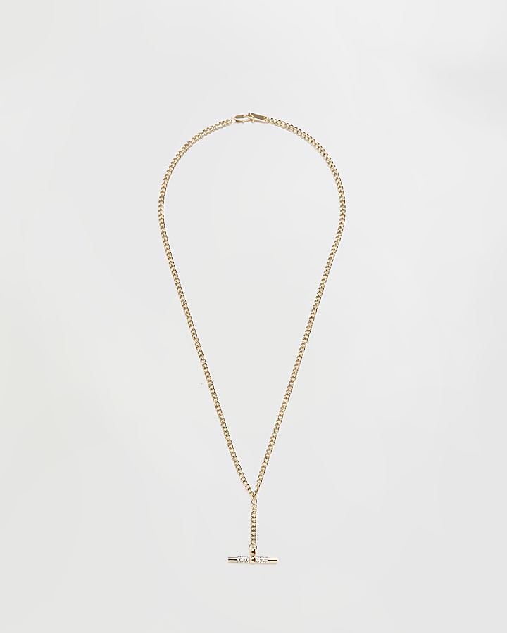 Gold colour diamante t bar necklace