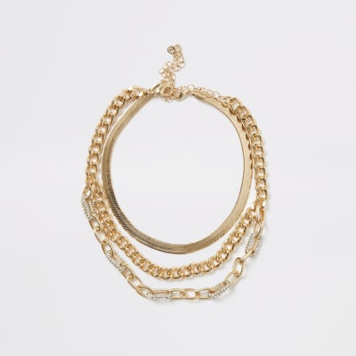 Gold colour embellished layered necklace