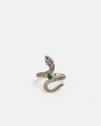 Gold colour emerald Snake Ring