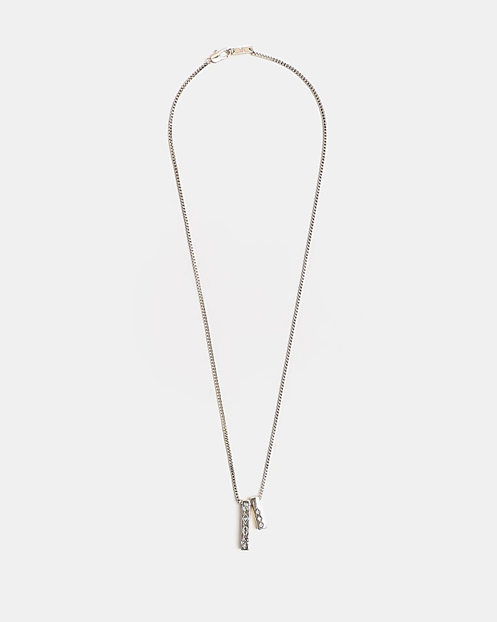 Gold colour engraved stick pendant necklace
