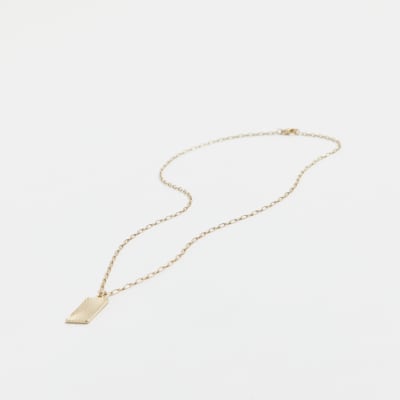 Gold colour engraved tag pendant necklace
