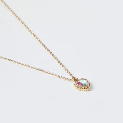 Gold colour heart stone necklace