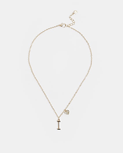 Gold colour Initial I Necklace