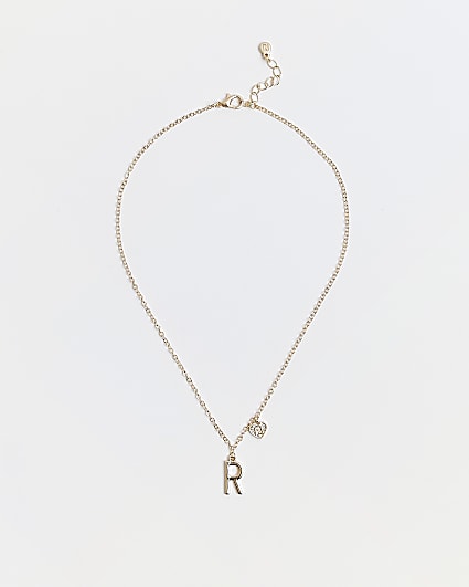 Gold colour Initial R Necklace