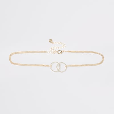 Gold colour interlinked choker necklace