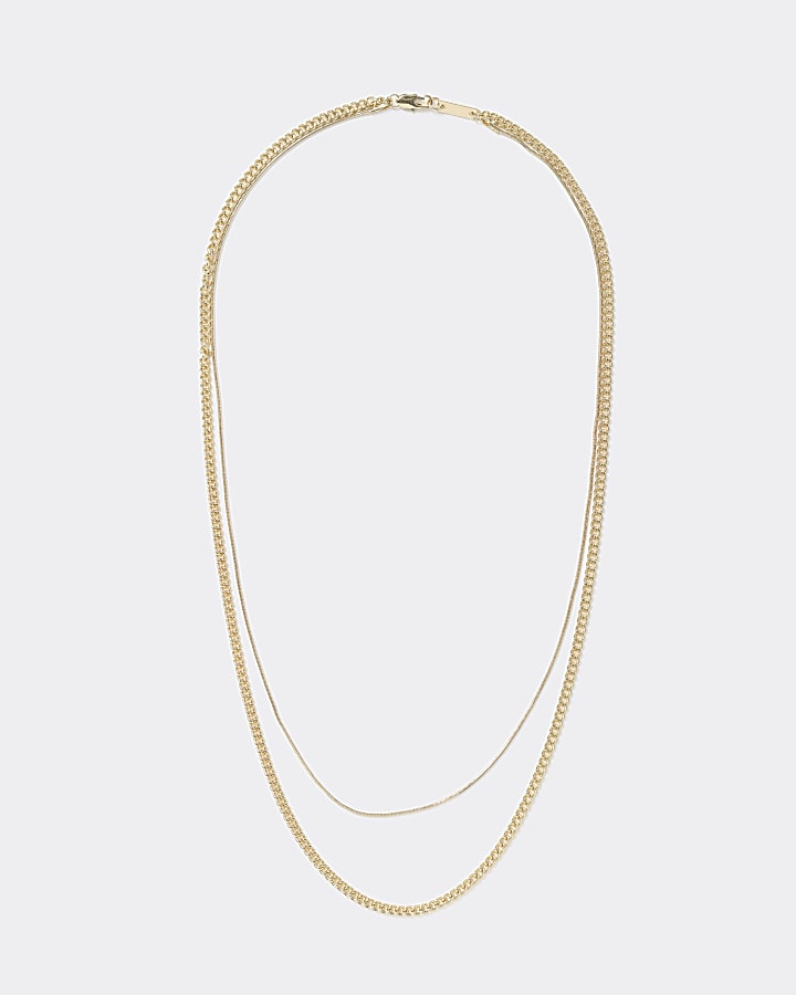 Gold colour layered fine chain necklace