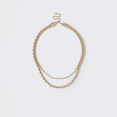 Gold colour layered twist rope necklace River Island