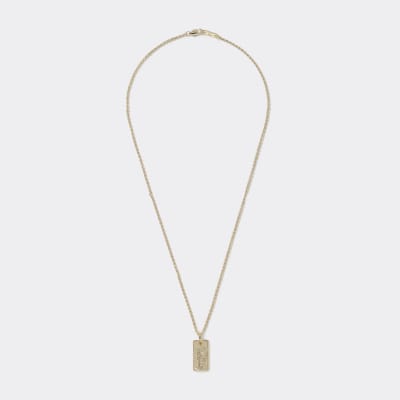 Gold colour rectangle engraved pendant River Island