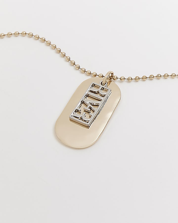 Gold colour RI tag pendant necklace