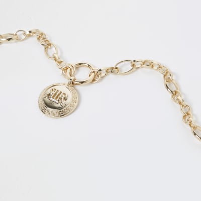 Gold colour 'RIR' coin charm chain necklace