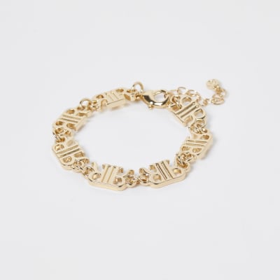 Gold colour 'RIR' link chain bracelet