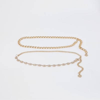 Gold colour 'RIR' logo chain belt 2 pack