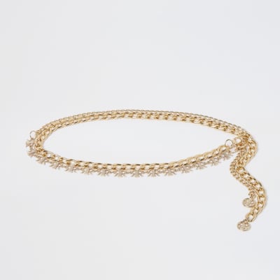 Gold colour 'RIR' logo chain belt 2 pack