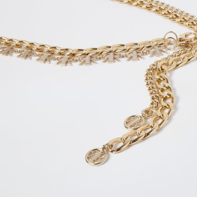 Gold colour 'RIR' logo chain belt 2 pack