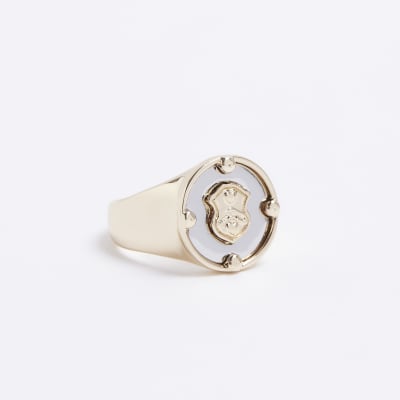Gold colour shield detail ring River Island