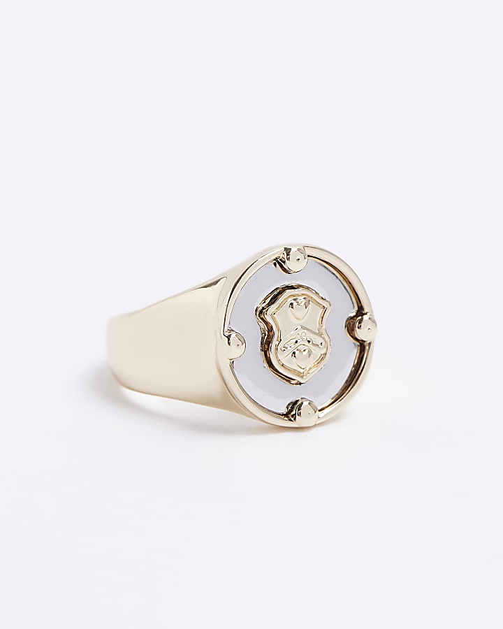 Gold colour shield detail signet ring