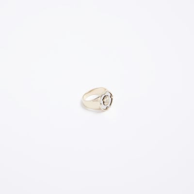 Gold colour shield detail ring River Island