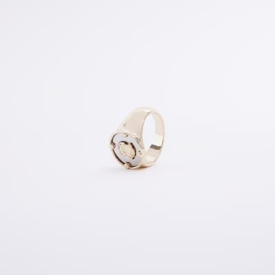 Gold colour shield detail ring River Island