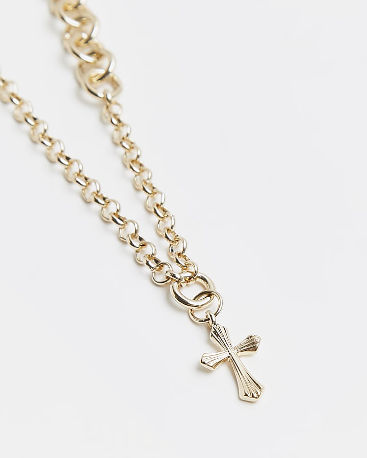 Gold colour side link cross pendant necklace