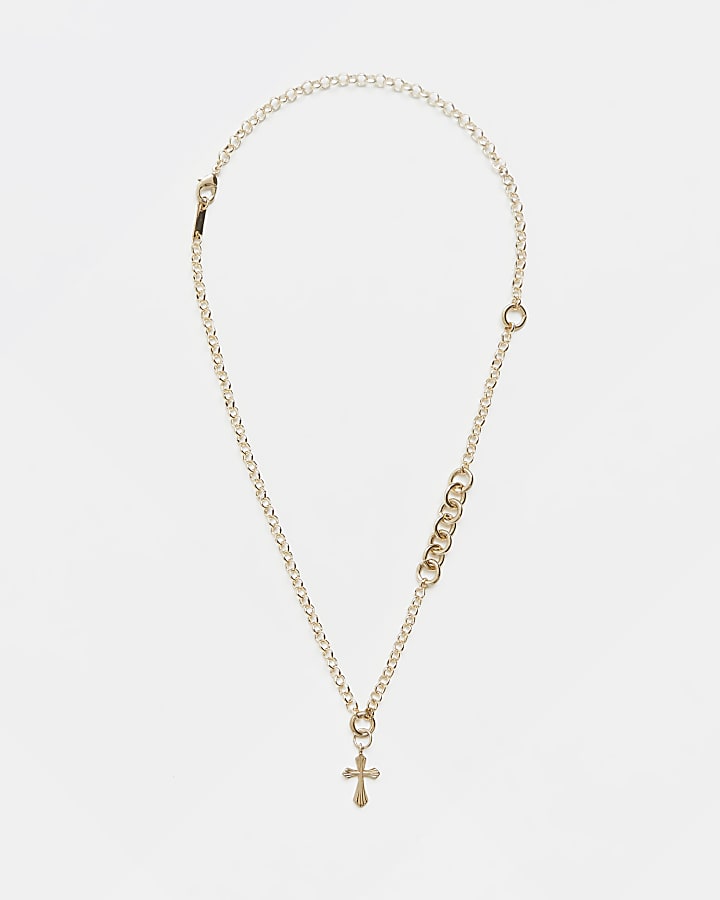 Gold colour side link cross pendant necklace